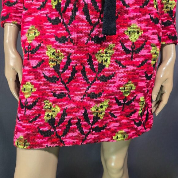Vintage 60s Knit Sweater Dress Belted Size M Belted Mod Funky Floral Italy - Picture 6 of 13